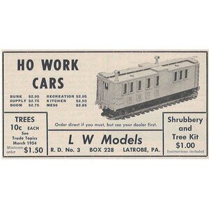 LW Models HO Work Cars Vintag Print Ad 1954 Original Latrobe PA u